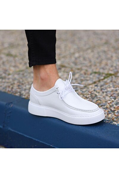 SailLakers - Λευκά δερμάτινα ανδρικά παπούτσια casual με κορδόνια 101-1005-HE1065