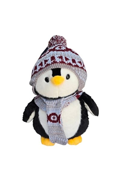 MASHASHOP Pinguin de plus, realist, caciula si fular, multicolor, 30 cm