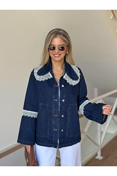 2she جاكيت دينم كبير الحجم بتفاصيل من الدانتيل