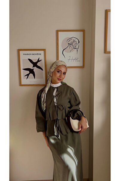 Alhabb Haki Elegance Etekli İkili Takım– Zarafetin En Şık Hali