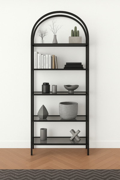 AVİBO HOME Bella 5 Raflı Kitaplık Dekoratif Aksesuar Rafı Mutfak Rafı Füme Cam