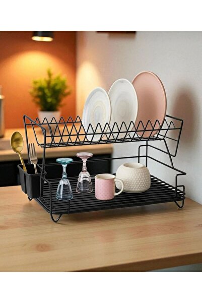 Seyank Haus Paslanmaz 2 Katlı Tepsili Bulaşıklık - Tabaklık Organizer Krom