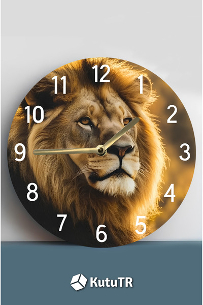kutuTR Aslan temalı MDF duvar saati – 33x33 cm SDW405