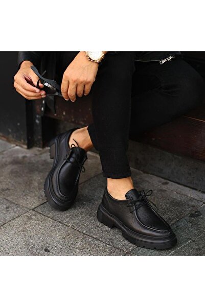 SailLakers - Siyah Deri Bağcıklı Erkek Günlük Ayakkabı 101-9009-H1308