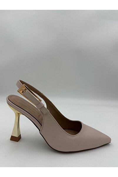adelix Thin Gold Heel Single Strap Women's Stylish Stiletto Beige