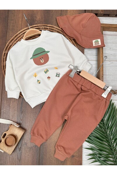 ADDA Camping Printed Hat with Cotton Detail, 3-Piece Baby Boy Set