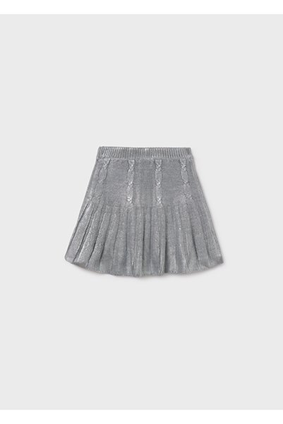 MAYORAL Girl's Glittery Hair Braid Patterned Pleated Knitwear Skirt - Silver