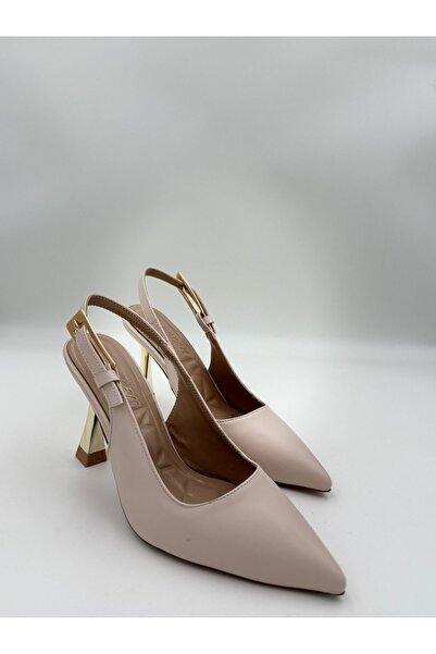 adelix Thin Gold Heel Single Strap Women's Stylish Stiletto Beige