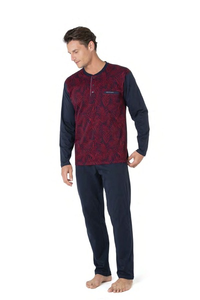 Pierre Cardin Jacquard Fabric, Pocketed, Buttoned Collar, Men's Pajama Set