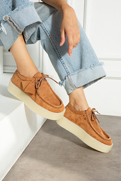 DESPİNA Oslo Women's Brown Suede Lace-Up Casual Shoes – Thick Sole Trend Model