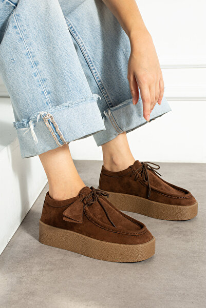 DESPİNA Oslo Women's Brown Suede Lace-Up Casual Shoes – Thick Sole Trend Model