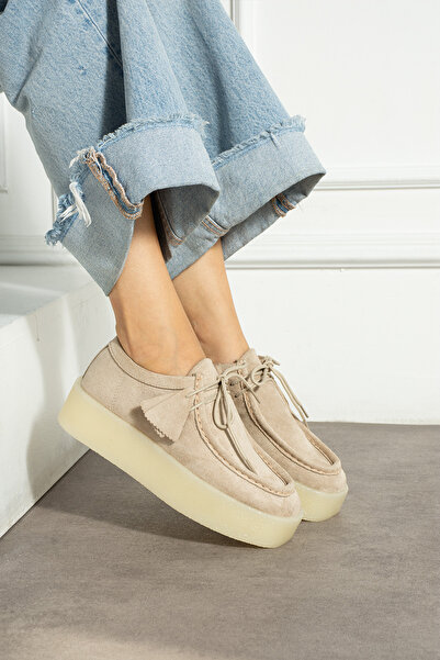 DESPİNA Oslo Women's Brown Suede Lace-Up Casual Shoes – Thick Sole Trend Model