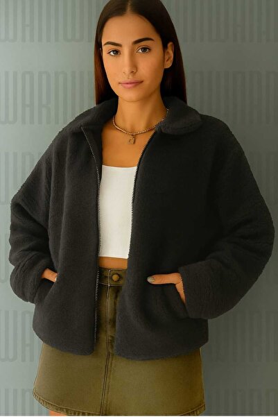 BRLKN Plush Lamb Fabric Short Polo Collar Cardigan Unisex Thick Winter Colorful