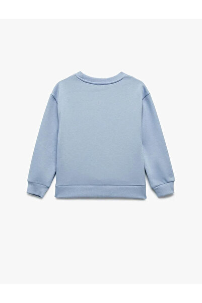 Koton Pamuklu Bisiklet Yaka Baskılı Mavi Kız Çocuk Sweatshirt 6Wkg10105Ak