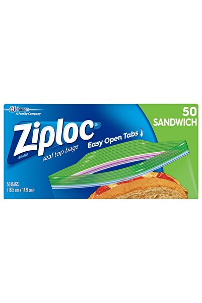 ziploc أكياس ساندويتش محكمة الغلق، ١٦.٥ سم × ١٤.٩ سم | ٥٠ كيسًا لتخزين الطعام...