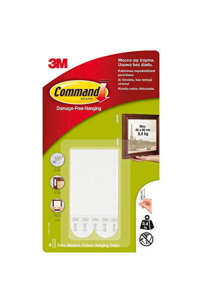 COMMAND Set of 4 medium-sized COMMAND picture support strips, maximum weight supported 5.4 kg, White