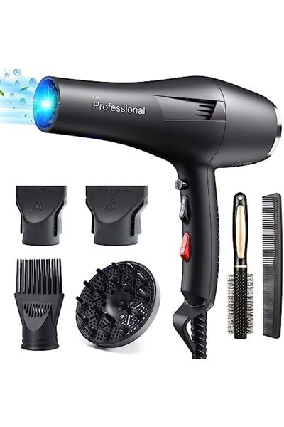 Faszin Ionic Salon Hair Dryer, Professional Blow Dryer 2200W AC Motor Fast Drying with 2 Speed, 3 He