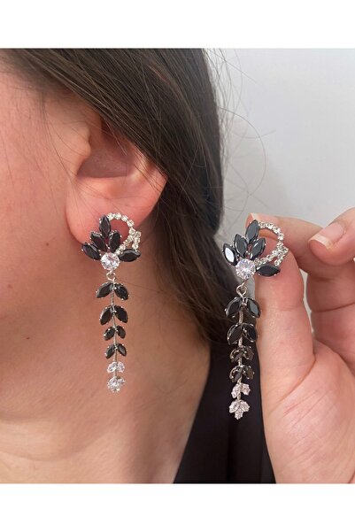 ER TAKI أقراط طويلة متدلية من الأحجار الكريمة باللونين الأسود والأبيض باللون ...