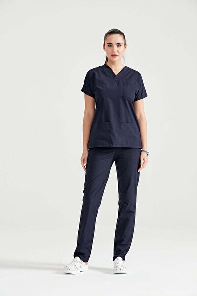 DEMOTEKS Uniforma Scrub Top Bluza Medicala Classic Bluemarin Unisex