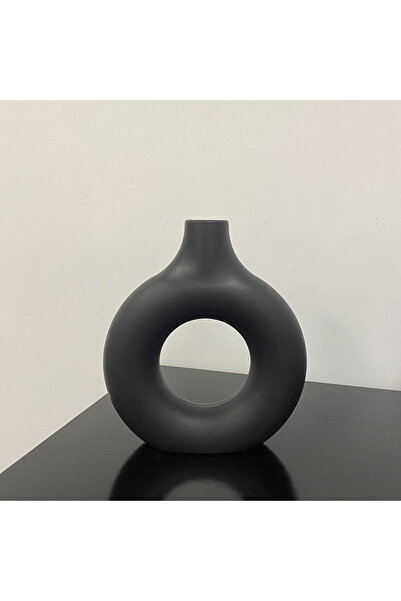 Choice مزهرية بلاستيكية بسيطة سوداء اللون على شكل دونات وعاء زهور مفرد لتزيين غرفة المعيشة والطاولة