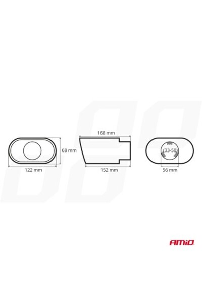 AMIO Stainless steel exhaust muffler trim with rectangular outlet 33-50 mm, length 168 mm