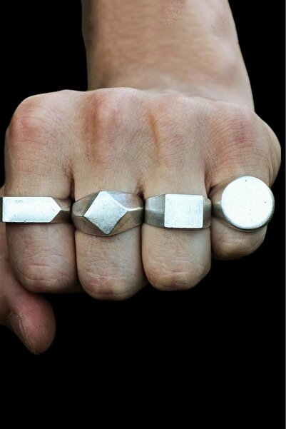 renery 4 Adet 925 Ayar Gümüş Kaplama Ayarlanabilir El Yapımı Erkek Kadın Yüzü...