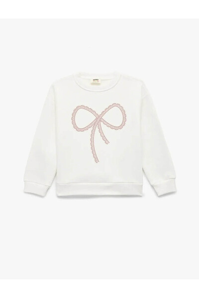 Koton Dívčí mikina Ecru s potiskem mašle se šardonem 6Wkg10209Ak