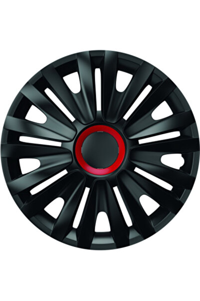 Mega Drive Set of 14'' wheel covers, black with royal red ring, 4pcs, Mega Drive