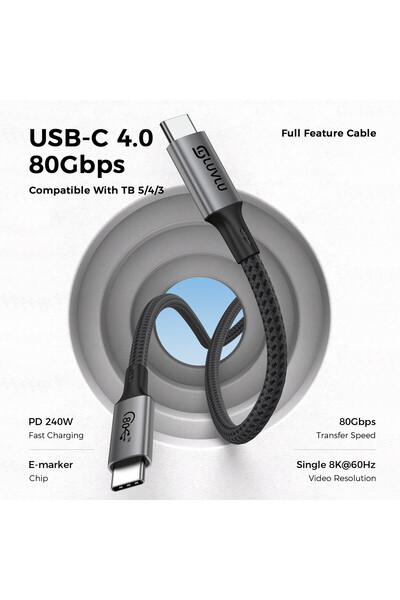 LUVLU Cablu de date USB C 4.0 Gen 2 LUVLU®, Incarcare rapida 240W (48V5A), 80Gbps, 8K@60Hz, Thunderbolt 5