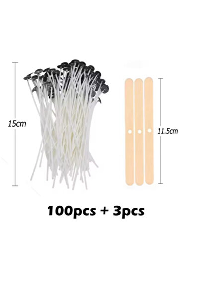 Choice مجموعة من 100 قطعة من فتائل الشموع القطنية المشمعة بطول 15 سم مع حامل،...