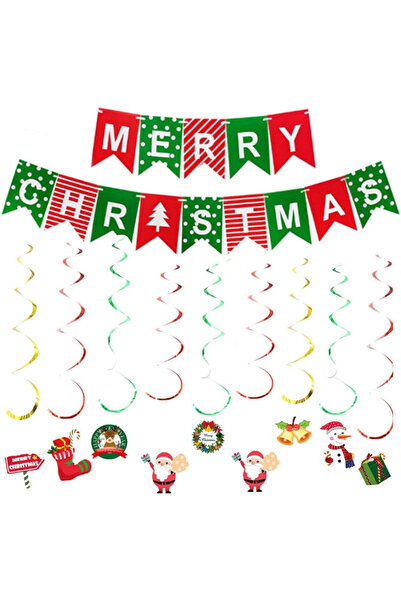 OEM ZSWQ Christmas banner set with 8 hanging decorations, paper/foil, multicolor, 250 cm