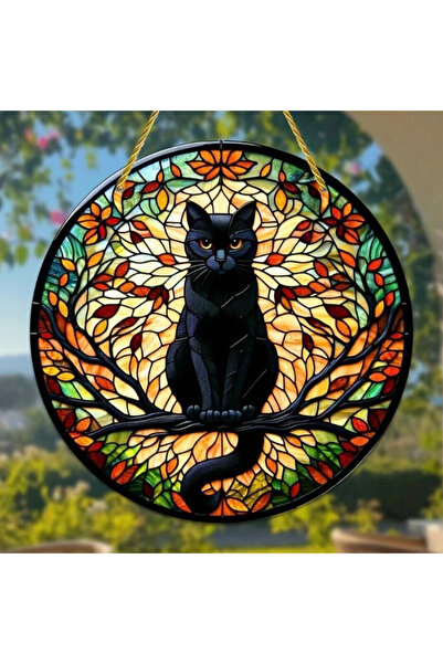 choice2 ZX-67 قطة سوداء في ضوء القمر نافذة ملطخة معلقة صائد الشمس مظلة قطة عا...