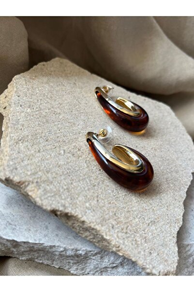 nunu takı Kahverengi Taşlı U Küpe