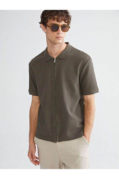 LC Waikiki Cămașă pentru bărbați cu mânecă scurtă, cu croială obișnuită, kaki