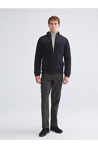 LC Waikiki Black Standard Fit Stand Collar Men's Knitwear Coat