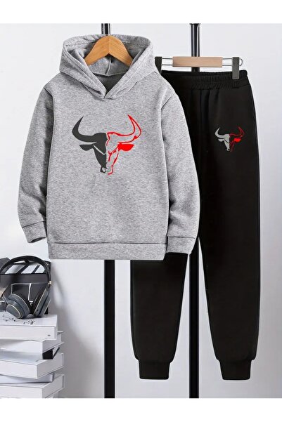 SVART WEAR Children's Printed Hooded Sweatshirt and Sweatpants Set 3 Thread Raster for Autumn/Winter