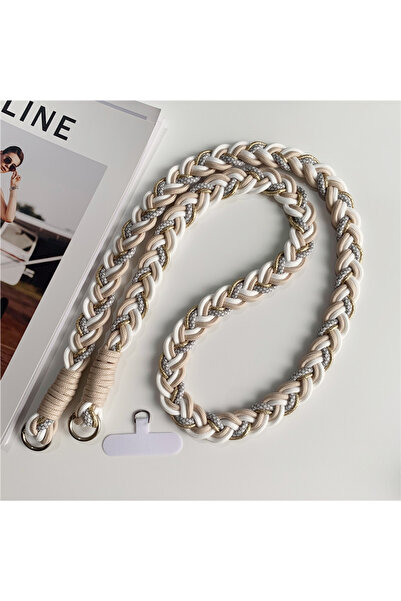 Choice5 حبل تعليق جديد للهاتف من البوليستر/النايلون، بيج وأبيض، قابل للفصل وا...