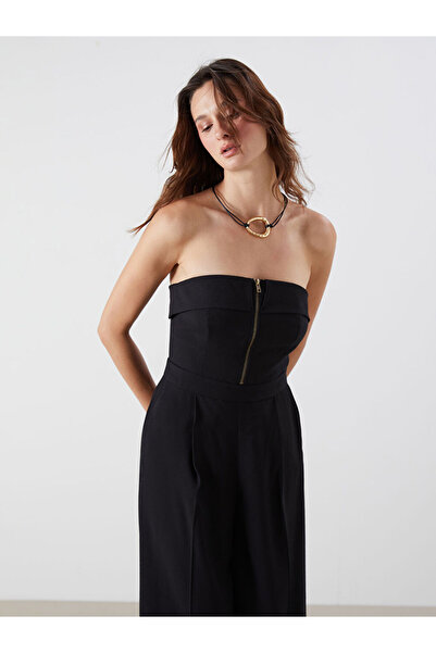 LC Waikiki Black Strapless Neckline Women's Pleated Jumpsuit