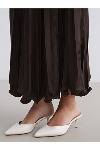 LC Waikiki Kahverengi Beli Lastikli Şifon Pileli Etek