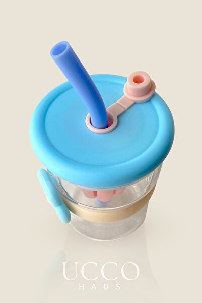 UCCO 500ml Daisy Patterned Glass Detox Thermos Flask with Straw - Water, Soft Drink, Lemonade Cup 607C