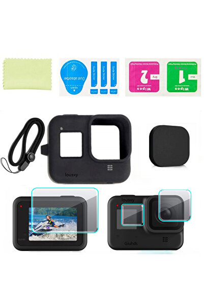 Choice أسود لـ Go Pro 8 حافظة سيليكون واقية لـ GoPro Hero 8 Black واقي شاشة من الزجاج المقوى