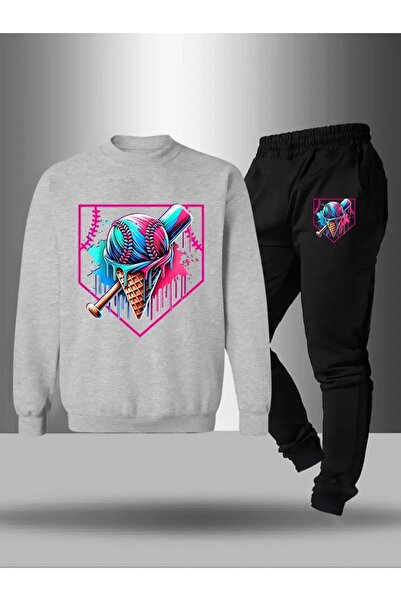 CROPSEL Children's Printed Crew Neck Sweatshirt and Sweatpants Set 3 Thread Raster for Autumn/Winter