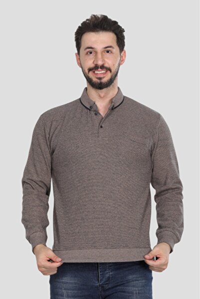 HEDEFNUR TEKSTİL Men's Polo Collar Regular Fit Thessaloniki Knitted Patterned Burgundy Sweatshirt with Pockets