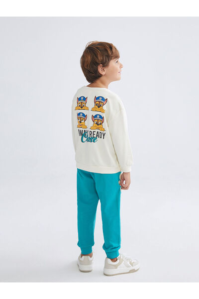 LC Waikiki Beige Crew Neck Printed Boys' Tracksuit Set