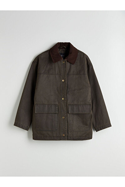 LC Waikiki Haki Kadife Yaka Kadın Mont