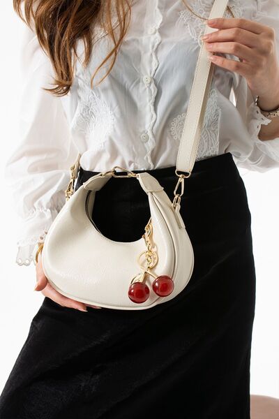 H&D COLLECTİON Women's Hand and Shoulder Bag Cream with Cherry Charm Gift