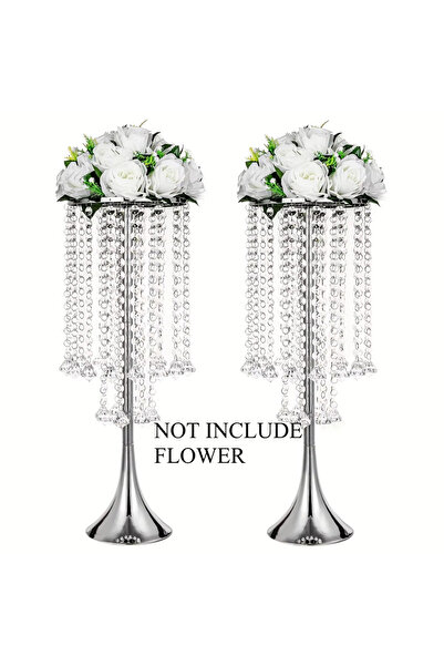 Choice فضي X2 قطعة 2 قطعة أكريليك معلق حبة الزهور الوقوف، عملية الطلاء بالكهرباء، طاولة الزهور الوقوف،