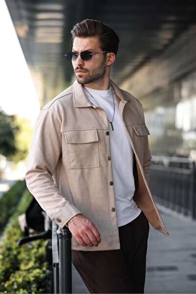 Madmext Bej Cep Detaylı Gömlek Ceket 6748