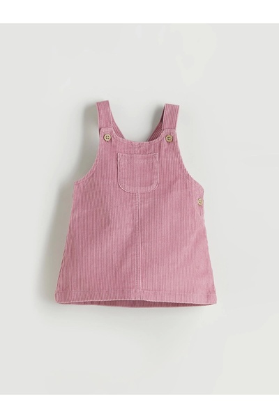 LC Waikiki LCW baby Pembe Bisiklet Yaka Kadife Kız Bebek Bluz ve Salopet 2'li