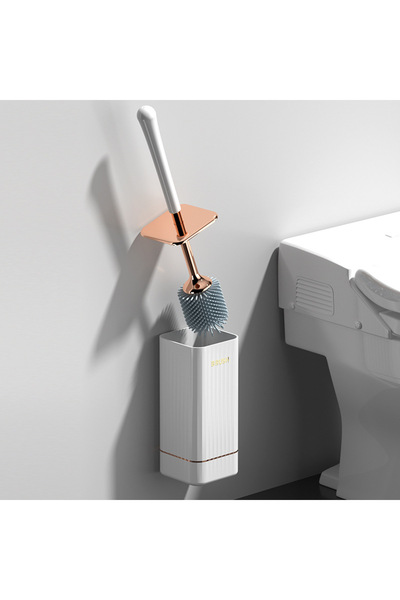 Choice فرشاة مرحاض بيضاء بزاوية 360 درجة فرشاة تنظيف مثبتة على الحائط بدون نه...